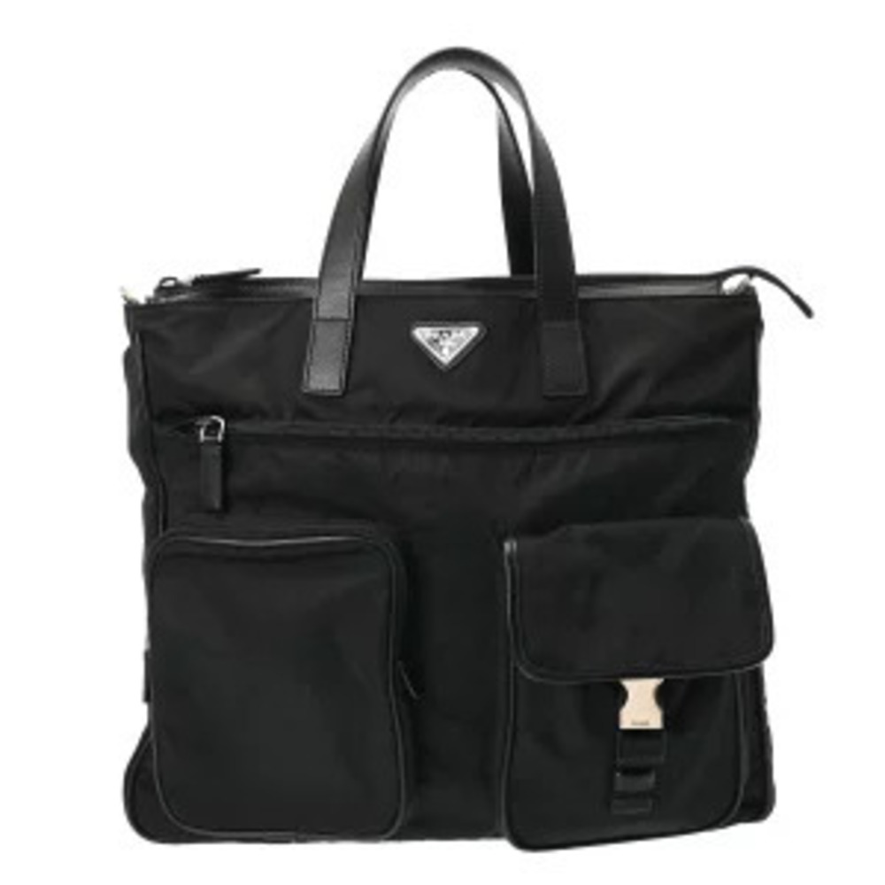 Prada ReNylon Saffiano leather tote bag black
